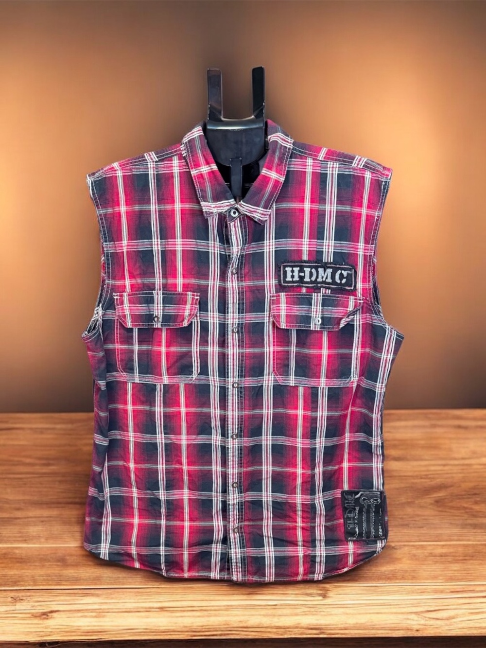 Harley Davidson Sleeveless Plaid Shirt XL Biker Style